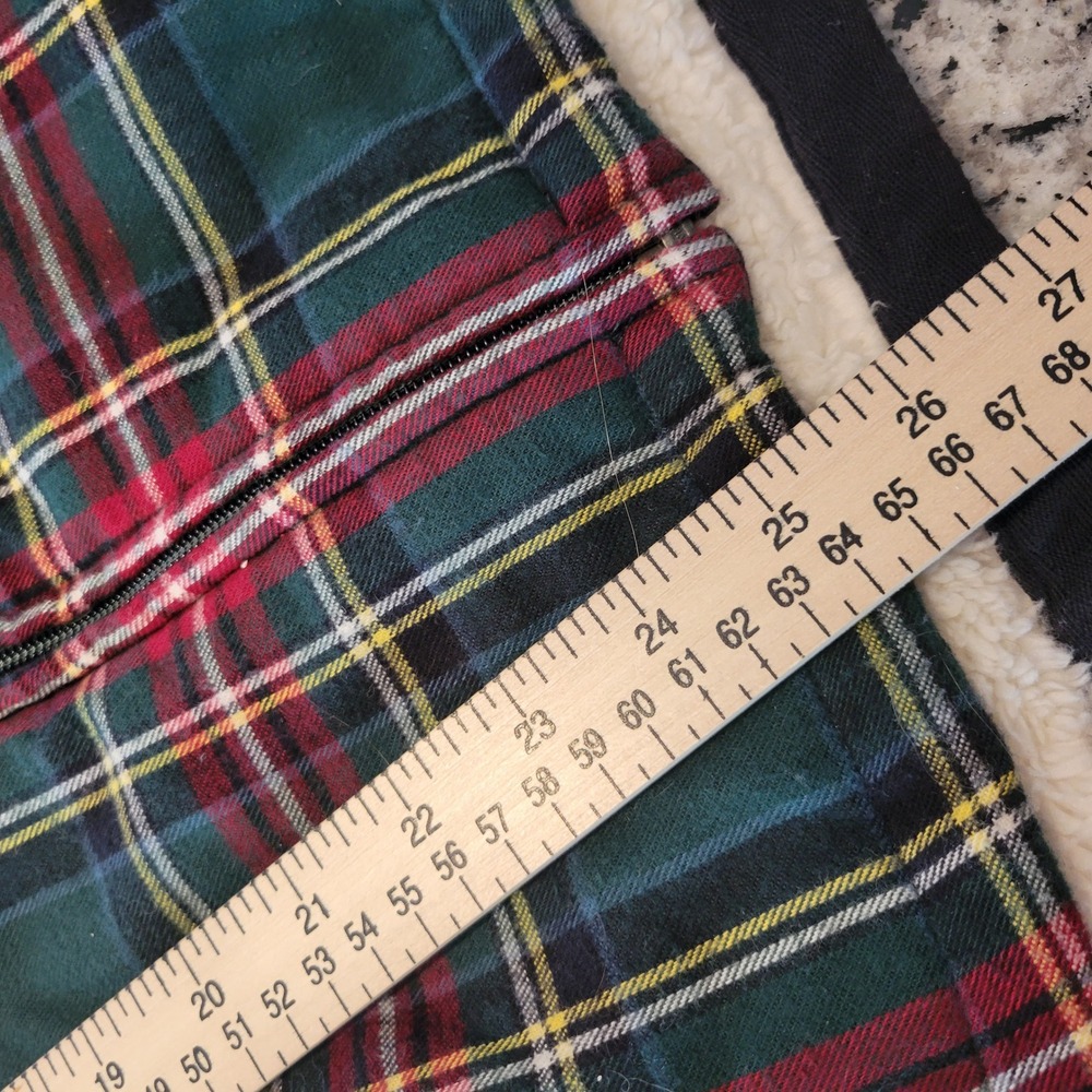 LL Bean Womans Sherpa Lined Plaid Flannel Jacket Hoodie XL Petite Relaxed Fit - Picture 12 of 12